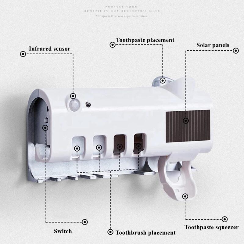 Esterilizador UV para Cepillos de Dientes 3 en 1 con Dispensador