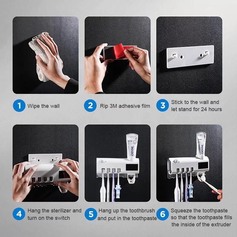 Esterilizador UV para Cepillos de Dientes 3 en 1 con Dispensador